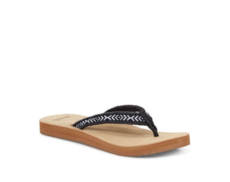 Sanuk Fraidy Tribal Hemp - Sanuk Flip Flops Womens Black / White - Philippines VSJFQI021